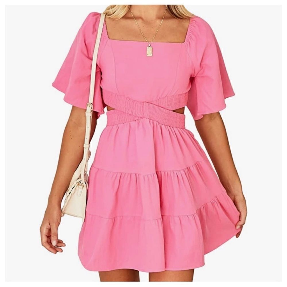 Nwt Shy Velvet Summer Dress Square Neck Short Sleeves Crossover Waist Casual